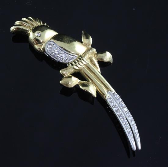 A Chiampesan 18ct gold and diamond set brooch modelled as a cockatiel, 2.5in.